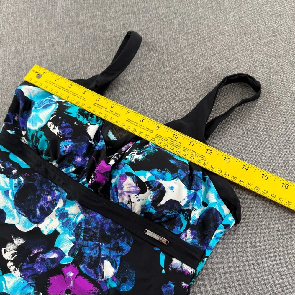 ZeroXPosur Swimwear Bikini Tank Padded 12 Girls or Small Adult Floral Black Blue